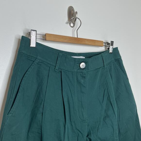 Loft Pleated Wide Leg Cropped Pants Green Womens Size 8 High Rise Trousers Work - Picture 2 of 8